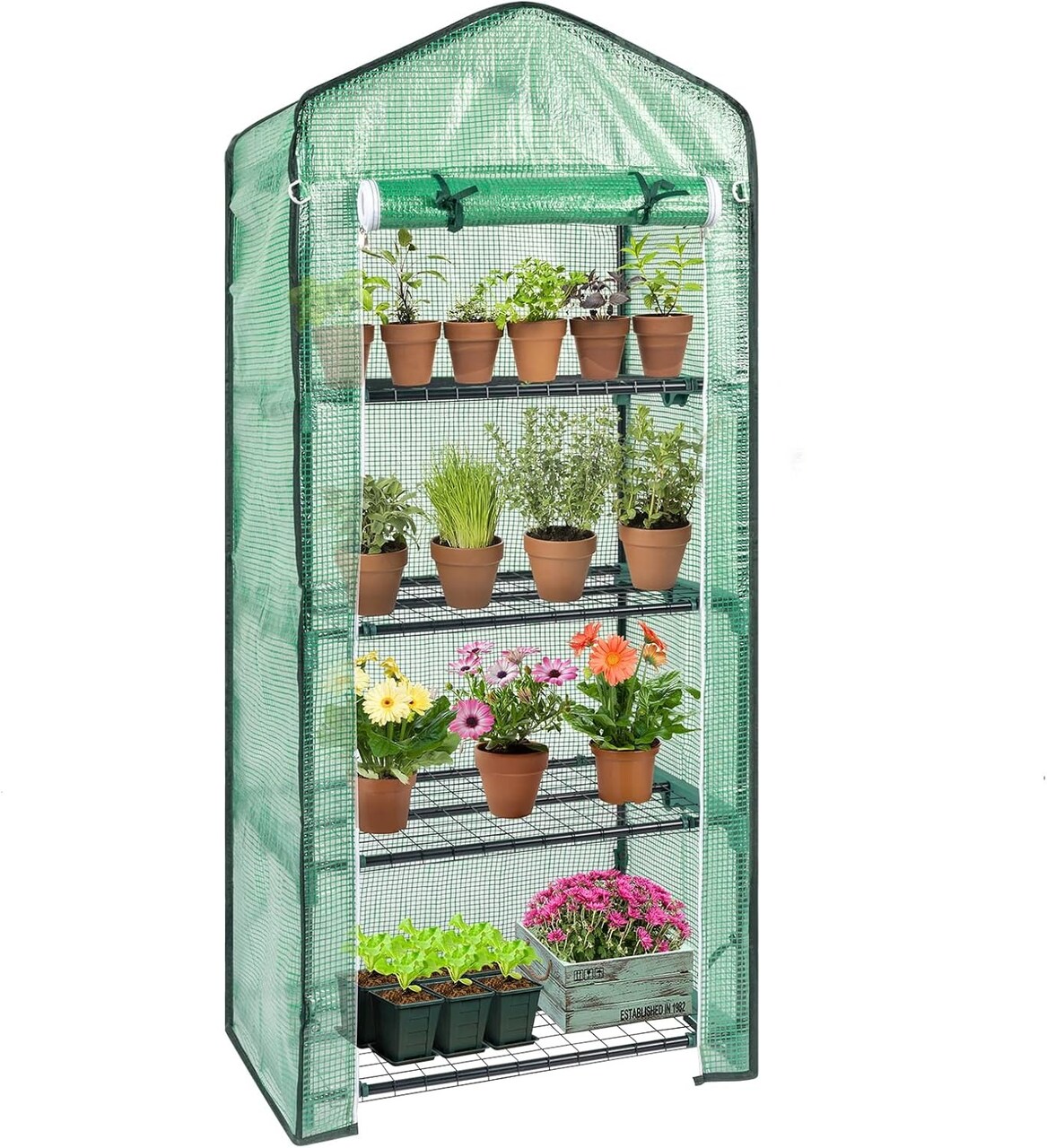 Black Iron Pipe Pointed Mini Flower Stand Greenhouse with 4-Layer Grid